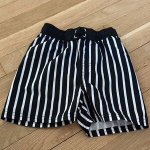 Black & White Vertical Stripe Kids Shorts with Elastic Waist